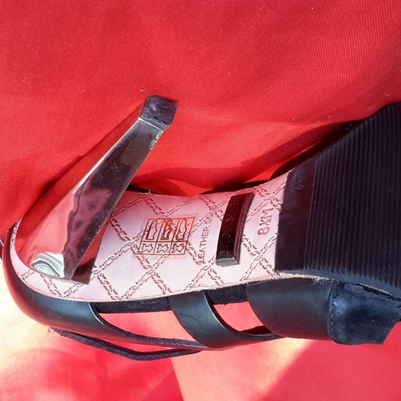 Black Leather Open Toe L.A.M.B. Shoes Size 8.5 - Picture 11 of 12